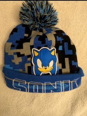 Sonic Graphic Pom Beanie - Blue, Black, Gray